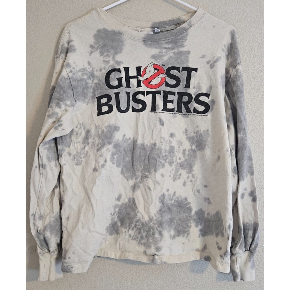Ghostbusters Tie Dye Long Sleeve Logo T Shirt Xtra Small Black White Gray